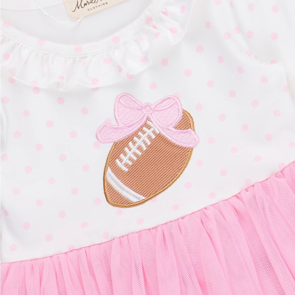 NWT Marie Nicole Girls Size 5 or 6 Pink White Kids Football Long Sleeve Dress - Picture 4 of 6